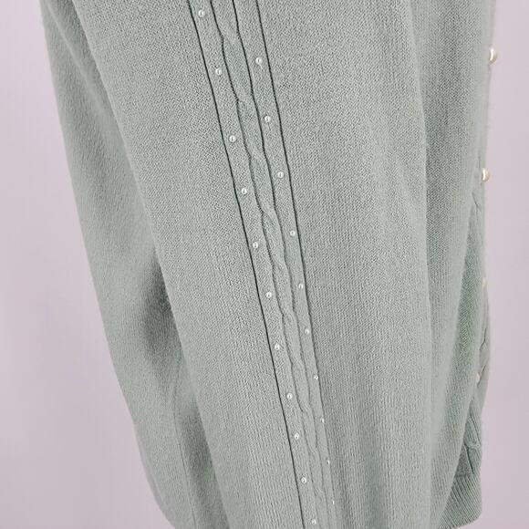 Alain Jerard Cardigan Womens Large Green Pearl Button Up Beaded Vintage - Picture 10 of 14